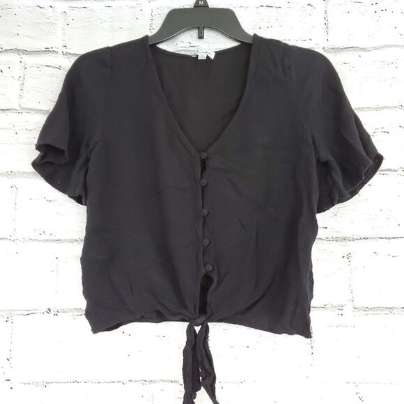 Love fire v neck button up tie front crepe shirt - Picture 1 of 5